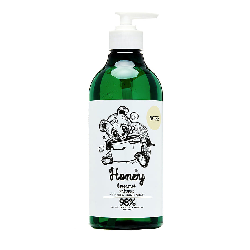 Yope, натуральное жидкое кухонное мыло Honey&Bergamot. Удаляет стойкие запахи, на 98% состоит из натуральных и минимально обработанных ингредиентов 