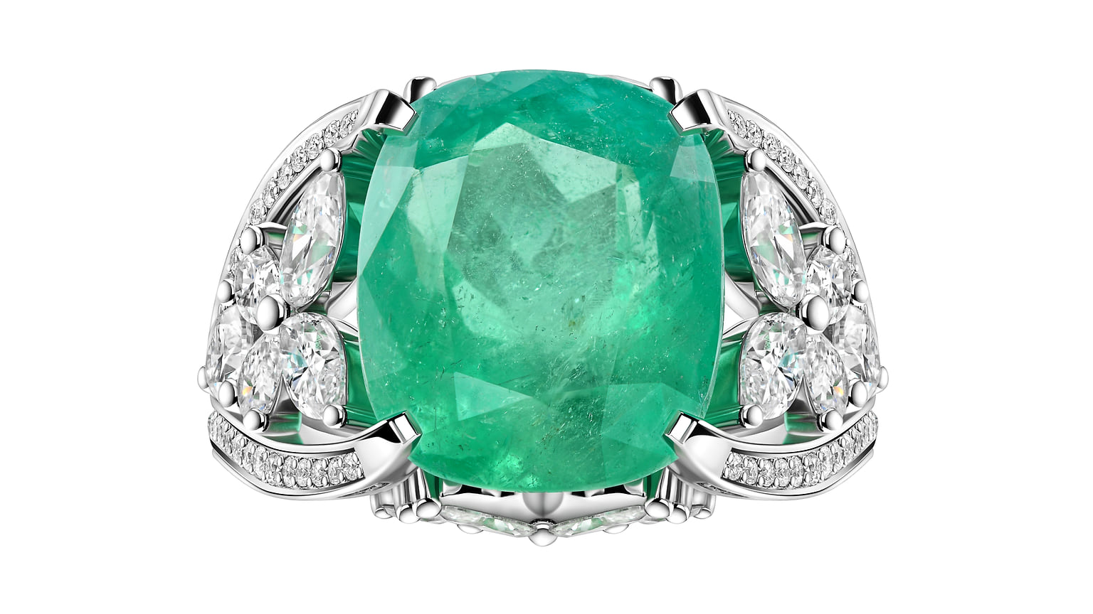 Parure Atelier, кольцо, белое золото, изумруд, бриллианты