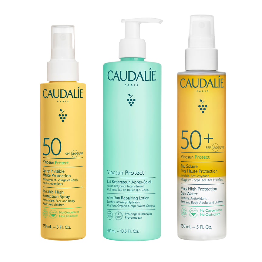 Caudalie, линия солнцезащитных средств Vinosun Protect: шесть солнцезащитных средств и одно средство после загара. В составе средств: фильтры защиты от UVA/UVB-лучей, антиоксиданты — комплекс полифенолов виноградной косточки, витамин Е и экстракт норвежской ели.
