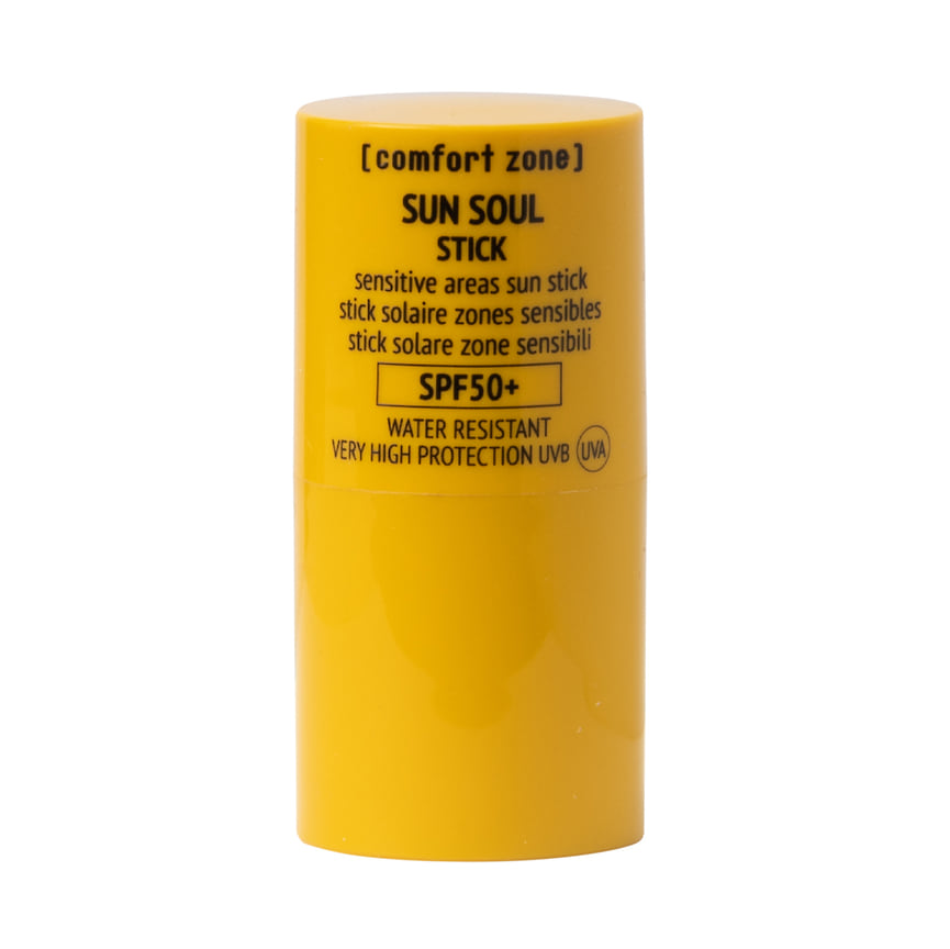 Comfort Zone, водостойкий, многофункциональный стик Sun Soul SPF50+ для лица, тела и губ. Состав: фотостабильные фильтры UVA И UVB, кокосовое масло, воски подсолнечника и риса.