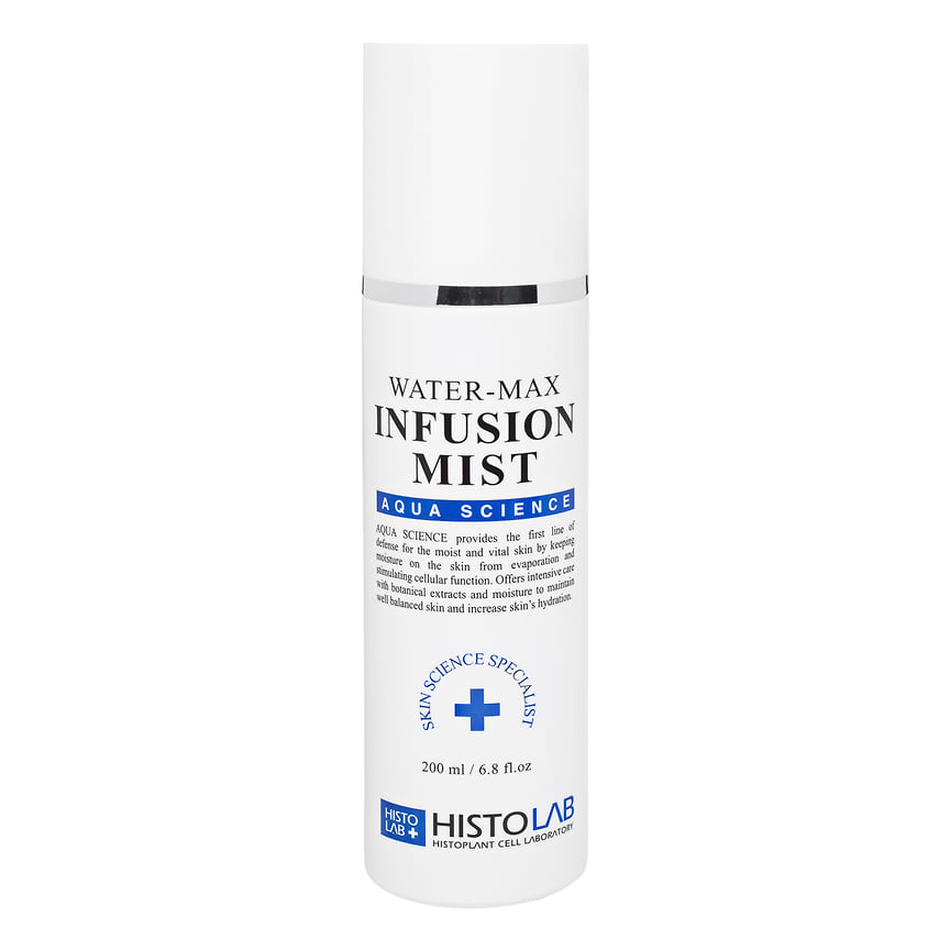 Histolab, увлажняющий спрей Water-Max Infusion Mist: успокаивает, тонизирует и смягчает кожу. В составе: аллантоин, комплекс пептидов, бетаин