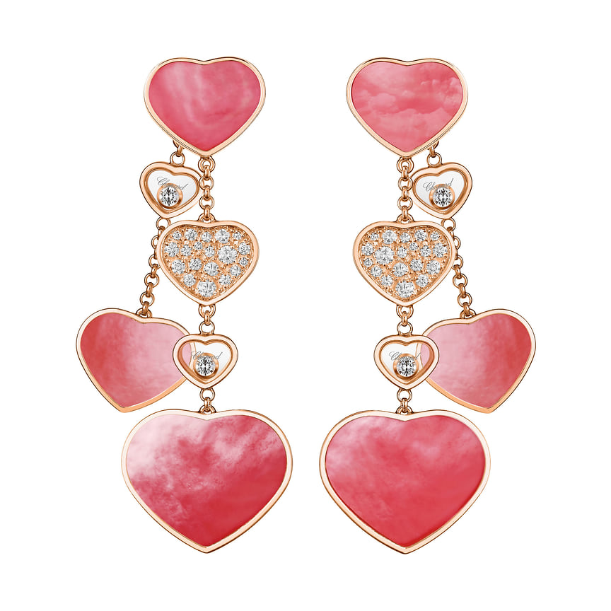 Chopard, серьги Happy Hearts, розовое золото, перламутр, бриллианты 