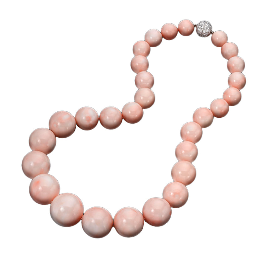 Assael Pearls, колье, платина, коралл 