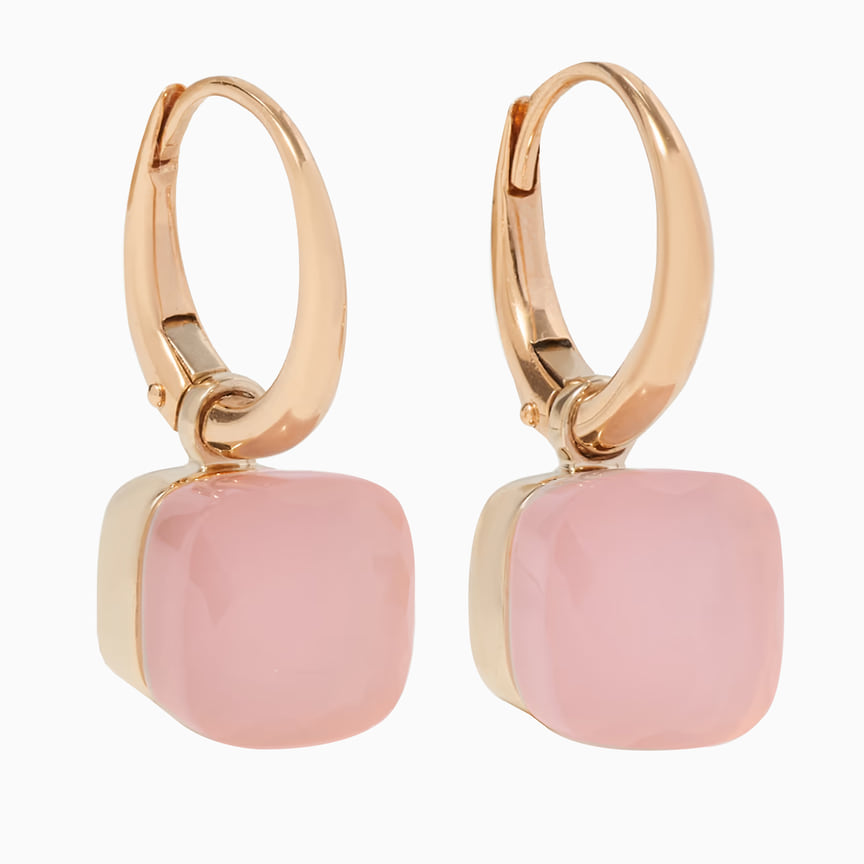 Pomellato, серьги Nudo, розовое и белое золото, розовый кварц 