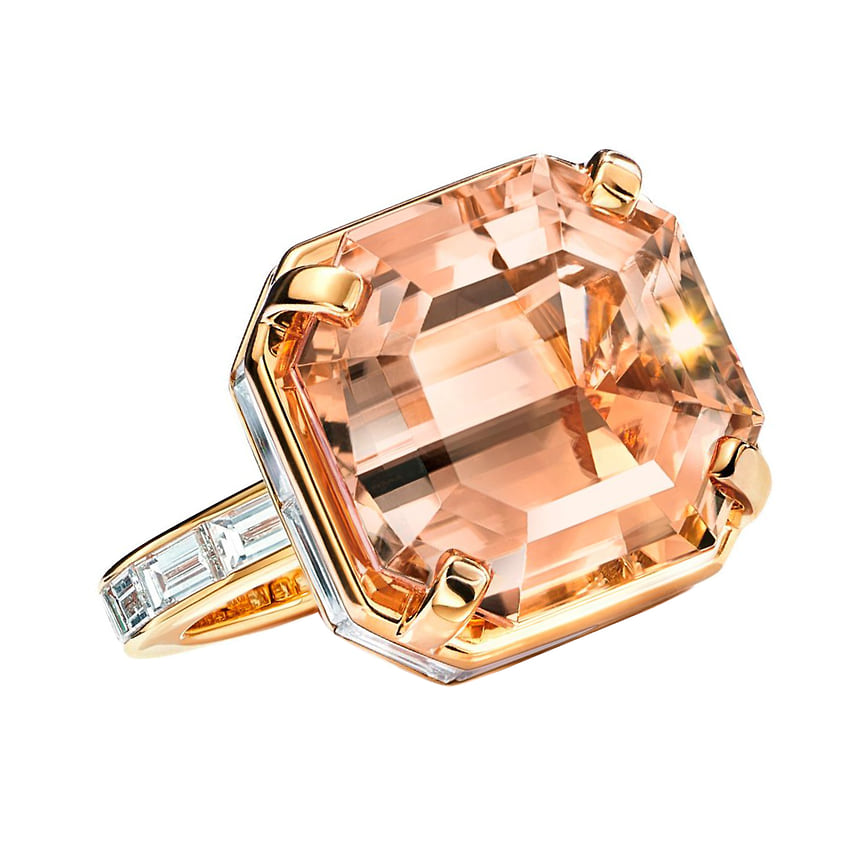 Кольцо, желтое золото, бриллианты, оранжевый турмалин, Tiffany & Co.