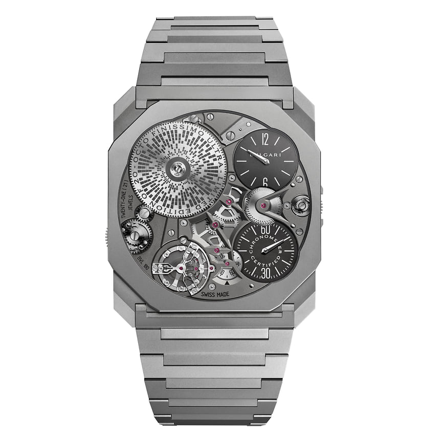 Bvlgari Octo Finissimo Ultra COSC, корпус 40 мм из титана, ультратонкий (1,7 мм — мировой рекорд) механизм с ручным заводом, номинация Mechanical Exception, цена — CHF 510 тыс. (здесь и далее — в швейцарских франках) 