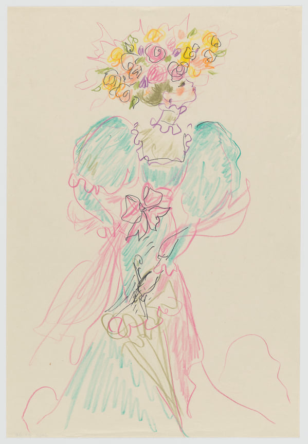 Эскиз женщины в головном уборе с цветами, 1976 год 