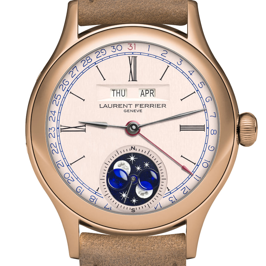 Номинация «Календарные и астрономические часы»: Laurent Ferrier Classic Moon Silver, механизм с ручным заводом, корпус из розового золота, CHF 86,5 тыс.