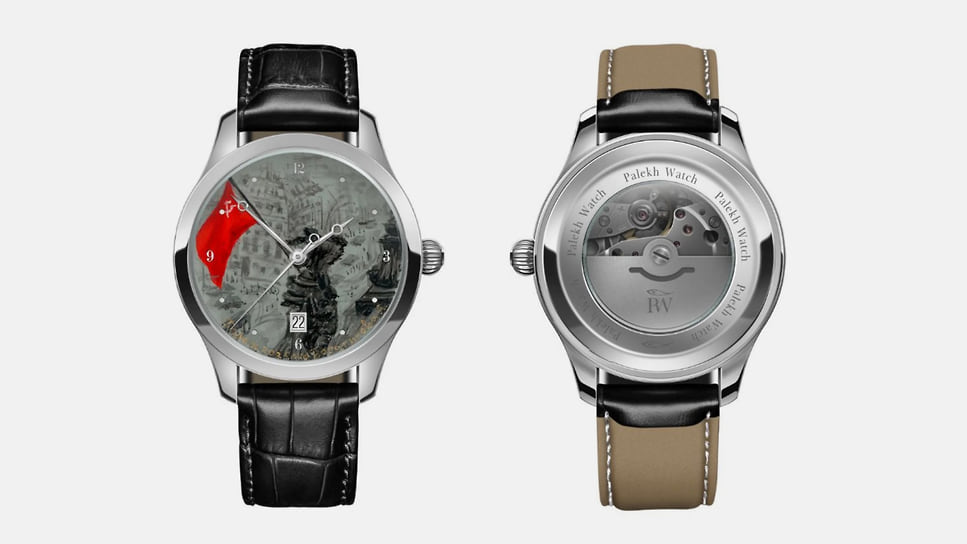 Palekh Watch, «Водружение знамени Победы над рейхстагом» № 9 (автор росписи на циферблате – Л. Богатикова), корпус – сталь 40 мм, автоматический механизм Miyota, цена – 421 тыс. руб.