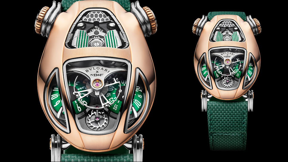 Bvlgari X MB&F Serpenti (номинация «Иконические часы»): механизм с ручным заводом; корпус 39 X 53 мм - розовое золото; цена – 164 тыс., лимитированная 33 экз. серия
