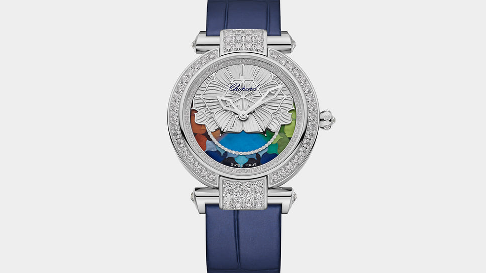 Номинация «Женские сложные часы»: Chopard Imperiale Four Seasons, автоматический механизм с указателем времен года и запасом хода 65 часов; корпус 36 мм — белое золото, бриллианты; циферблат — белое золото и перламутровое маркетри; цена — 91 тыс.; лимитированная 25 экземплярами серия 