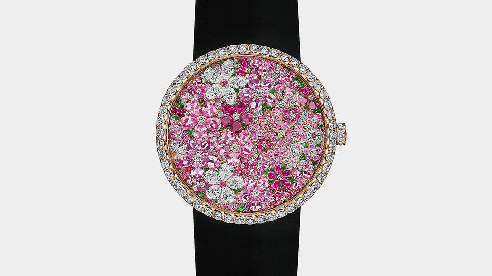 Номинация «Ювелирные часы»: Dior La D de Dior Buisson Couture, кварцевый механизм, корпус 38 мм – розовое золото, бриллианты; циферблат – сеттинг драгоценных камней; цена – 370 тыс.; единственный (piece unique) экземпляр 