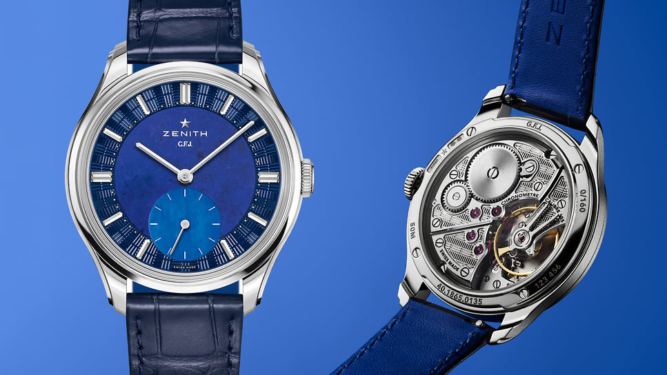 Специальная номинация «Хронометр»: Zenith G.F.J. Calibre 135, механизм с ручным заводом, сертификатом хронометра (особо точных часов) COSC и запасом хода 72 часа; корпус 39 мм – платина; циферблат – ляпис-лазурь, синий перламутр, узор гильоше; цена – 49 тыс.; лимитированная 160 экз. серия 