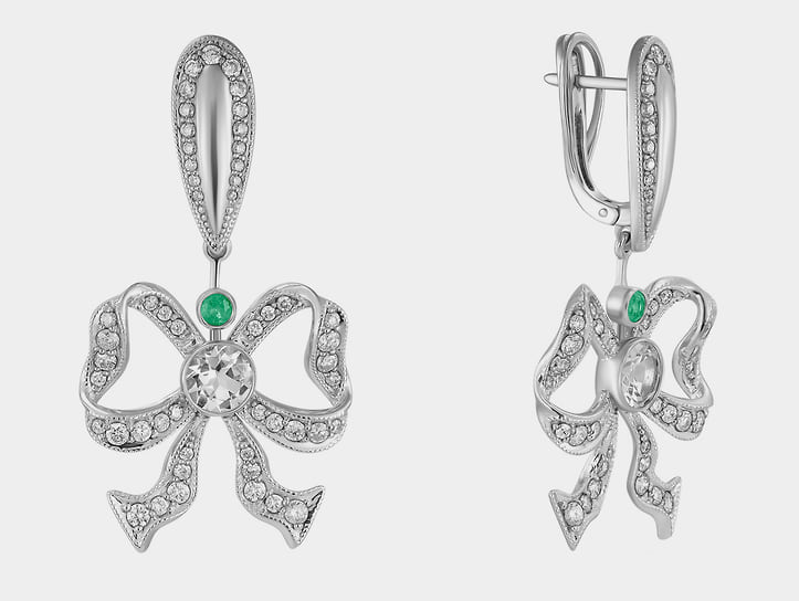 Серьги, белое золото, топазы, бриллианты, изумруды, MIUZ Diamonds, 290 465 руб.