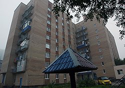 Девятиэтажка в Долгопрудном напоминает по виду общежитие. Так оно раньше и было, пока дом не реконструировали под жилье 