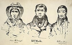 Хелен Макдугал, Уильям Берк (в центре) и Уильям Хэир решили, что проще умертвить живого, чем выкапывать мертвого  