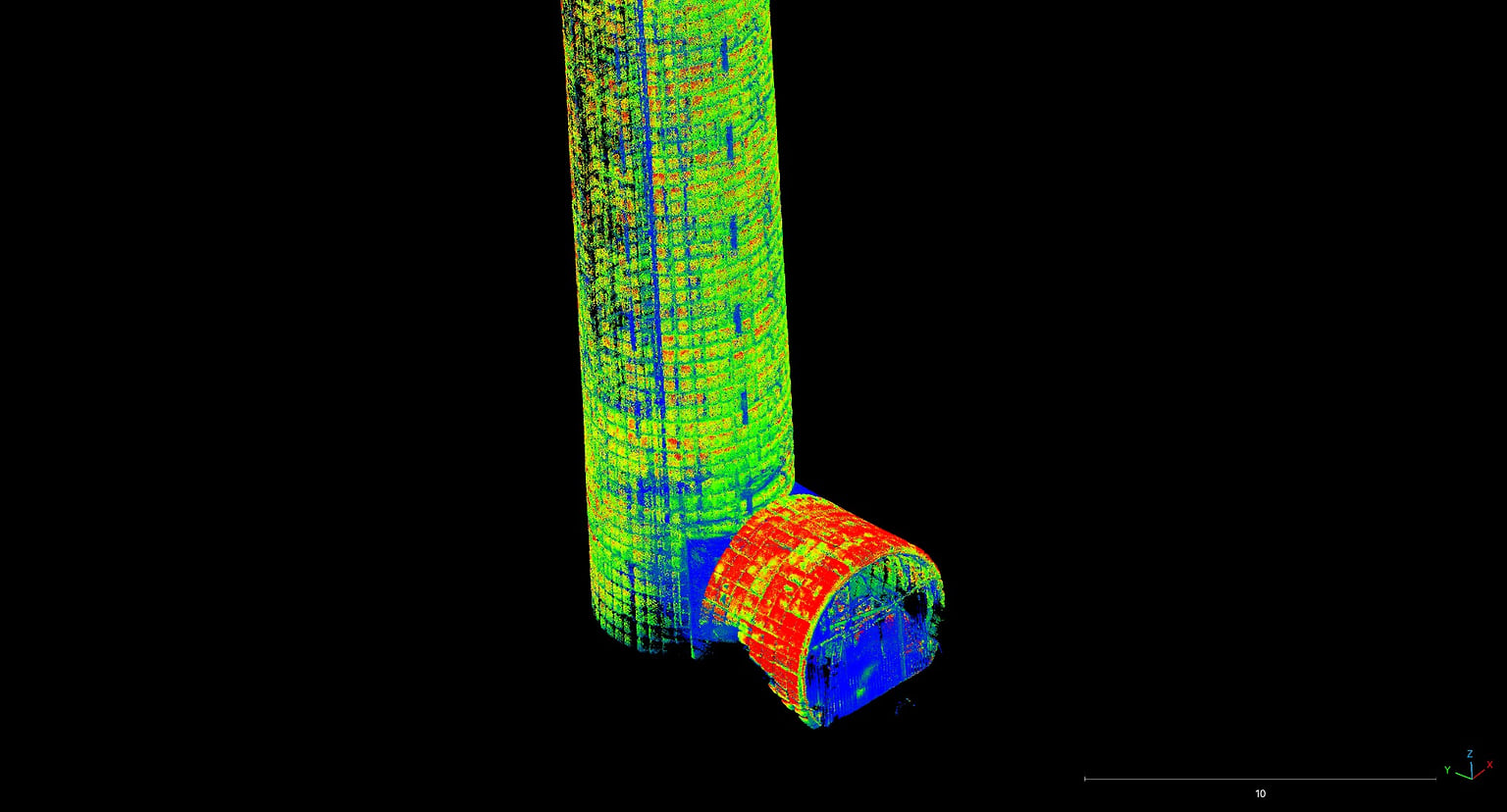 3D-модель вентиляционной шахты, построенная по данным беспилотника