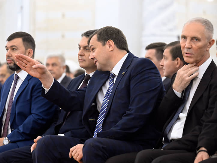 Слева направо: глава Донецкой Народной Республики (ДНР) Денис Пушилин, глава Луганской Народной Республики (ЛНР) Леонид Пасечник, глава администрации Запорожской области Евгений Балицкий и глава администрации Херсонской области Владимир Сальдо