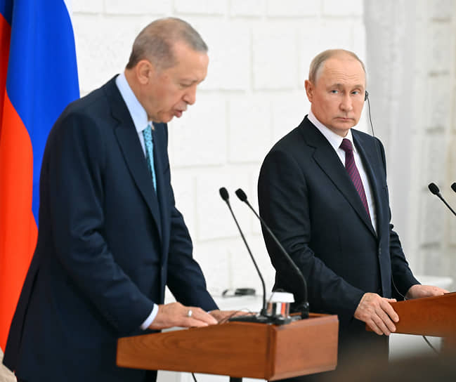 Реджеп Тайип Эрдоган (слева) и Владимир Путин в сентябре 2023 года 