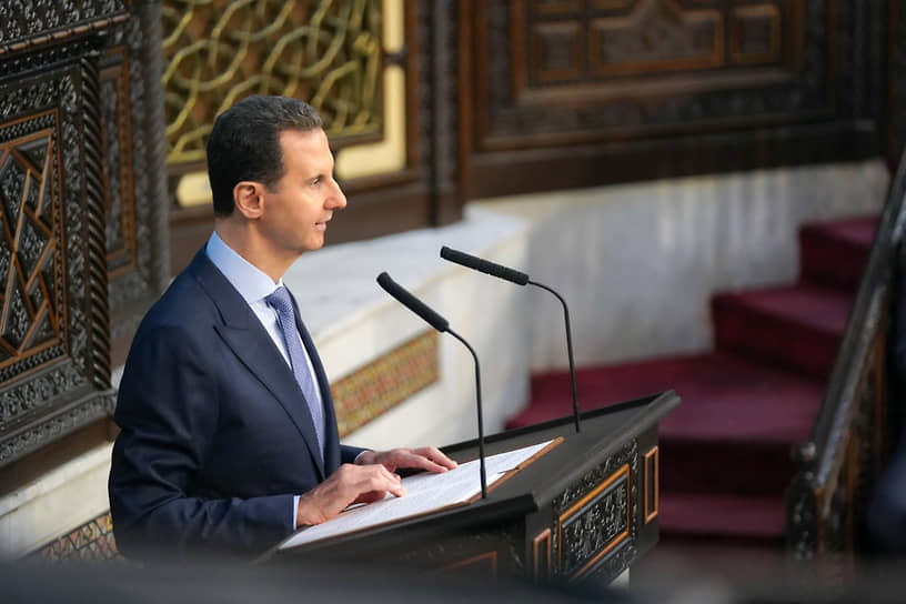 Президент Башар Асад во время выступления в сирийском парламенте (август 2024 года) 