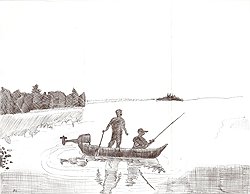 Птица — это, видимо, потому, что в камере у Бута есть иллюстрированная книга про животных. Что касается рыбалки, то у одного из рыбаков просматриваются усы 