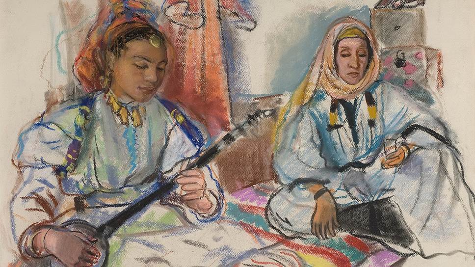 Зинаида Серебрякова. «Играющая на ауде. (Две марокканки в белом)». 1928