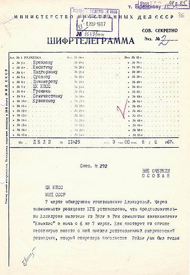 Шифрограмма об исчезновении дочери Сталина  