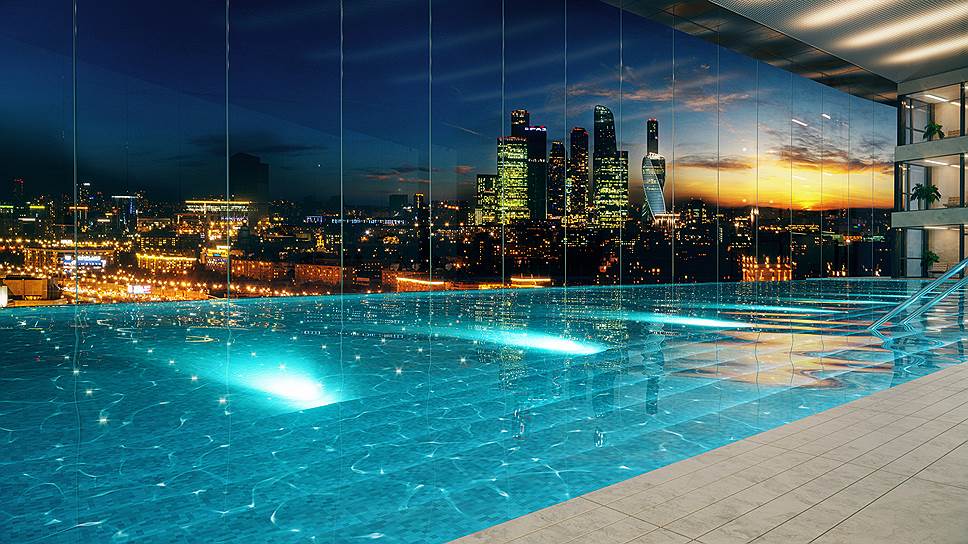Бассейн в зоне SPA с панорамными видами на город