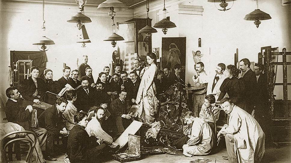 Мастерская И.Е. Репина. Постановка натуры. 1897-1898 годы