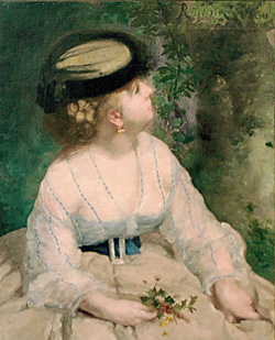 Картина Огюста Ренуара «Женщина, смотрящая на птичку»