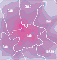Отправная точка: замеры автомобильных выхлопов в центре Москвы 2000 года. Чем краснее, тем грязнее