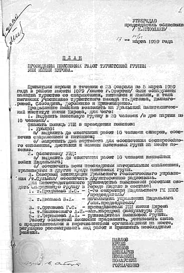 План поисковых работ группы Игоря Дятлова, март 1959 года 