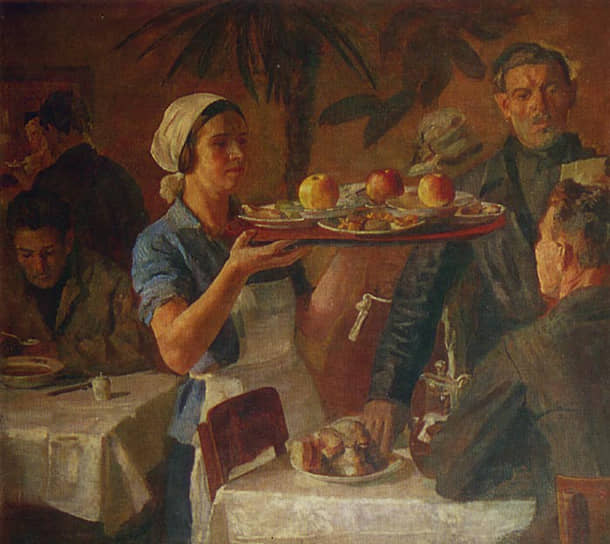 Художники фиксировали самые разные аспекты жизни уралмашевцев. Борис Иогансон. «В заводской столовой». 1935 год