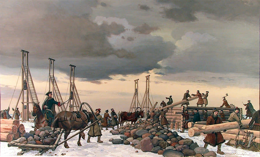 Картина «Строительство форта Кроншлот» (2001). Художник Андрей Тронь 