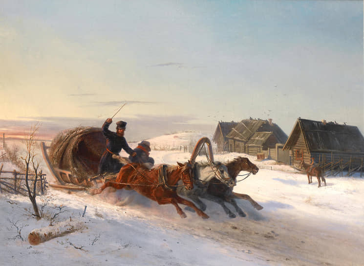 Картина Николая Сверчкова (1817–1898). «Тройка галопом по снегу» 
