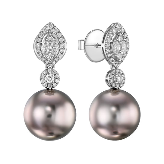 Miuz Diamonds, серьги из коллекции Royal Pearl, белое золото, таитянский жемчуг, бриллианты