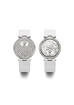Piaget Limelight Twice 35 mm: белое золото, бриллианты, посеребренный циферблат, гравировки, перегородчатая эмаль
