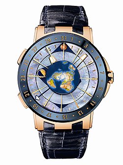 Moonstruck Ulysse Nardin — это одна из самых сложных астрономических моделей, выпущенных в мире за последние три года. Часы, придуманные и сконструированные выдающимся инженером Людвигом Охслином, позволяют увидеть глобальную динамику приливов, которая определяется гравитационным действием Луны и Солнца. Moonstruck показывают текущую фазу прилива и тенденцию определенных береговых линий или океанов. Moonstruck снабжены стрелочным календарем и быстро настраиваемой опцией корректировки часовой стрелки для любого желаемого часового пояса. Модель Moonstruck — собственная разработка Ulysse Nardin, с которой Охслин работает более двадцати лет. Калибр UN-106 имеет кремниевый анкерный механизм и волосковую пружину, изготовленную с применением новейших кремниевых технологий. Запас хода — 50 часов, индикатор положения Солнца и Луны, фазы Луны, автоподзавод, ротор, работающий в двух направлениях. Лимитированная серия: 500 штук в красном золоте, 500 экземпляров — в платине