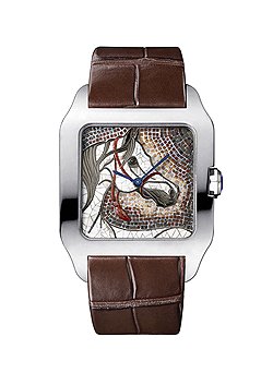 Cartier / Santos-Dumont XL watch, horse motif, gemstone mosaic