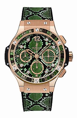 Hublot Big Bang Boa Bang: после прошлогоднего леопардового Big Bang Leopard, номинированного в рамках Grand Prix de Geneve, Жан-Клод Бивер выпустил вперед питона. Новенькая модель Big Bang Boa Bang существует в двух версиях — зеленой и коричневой  