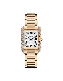 Cartier, Tank Anglaise, 2012: корпус и браслет из розового золота с белыми бриллиантами 