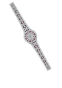 Graff Luxury Watches, Butterfly, 2012: вечерние часы с корпусом и браслетом из белого золота, с 232 белыми бриллиантами и 78 рубинами. Тема "бабочки" неоднократно была использована в украшениях high jewelry британского дома Graff. Кварцевый механизм, индикация часов и минут