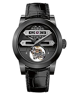 Girard-Perregaux, DLC Titanium Bi-Axial Tourbillon, 2012: корпус из титана с покрытием DLC, диаметр 45 мм, мануфактурный калибр Girard-Perregaux GPE0201, частота — 21 600 полуколебаний в час, запас хода — 72 часа, механизм турбийона выполнен в фирменном стиле знаменитой марки. Лимитированная серия в восемь экземпляров
