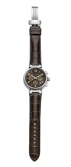 Louis Vuitton, Tambour Brown, 2002: первые часы бренда; стальной корпус, функции хронографа и GMT, дата