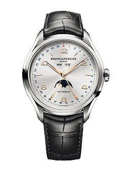 Baume & Mercier, Clifton, 2013: часы с корпусом из стали диаметром 43 мм с указателями фаз Луны, дня и месяца и центральной датой