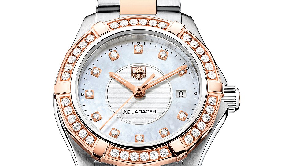 TAG Heuer Lady Aquaracer 38 mm, корпус из стали и розового золота с белыми бриллиантами, 2013 