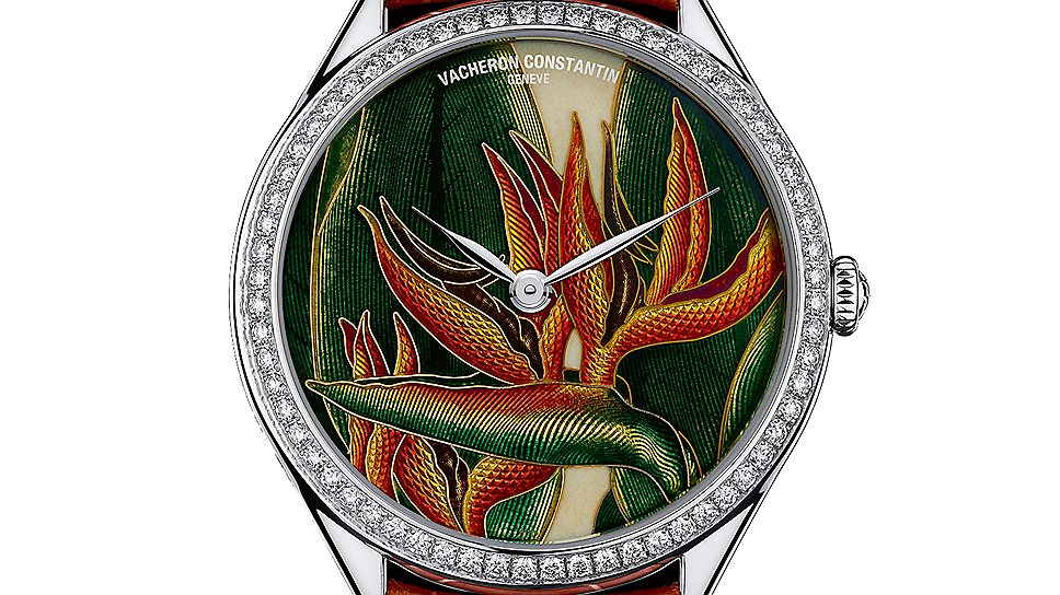 Vacheron Constantin, Metier d'Art Flogerie, 2013: три модели, связанные цветочным сюжетом и одной техникой — эмалью. Часы получили экзотические названия — Queen, White Lily и China Limodron. Мастера мануфактуры использовали не только эмаль, но и технику гильоше, то есть изображение цветка было сначала выгравировано на циферблате, а затем пустоты были заполнены эмалью. Внутри золотого корпуса диаметром 37 мм установлен мануфактурный калибр 4400 с ручным подзаводом и запасом хода на 65 часов. Артистические часы могут быть украшены бриллиантами круглой огранки (лимитированная серия 20 экземпляров) или огранки багетной (серия 5 штук)