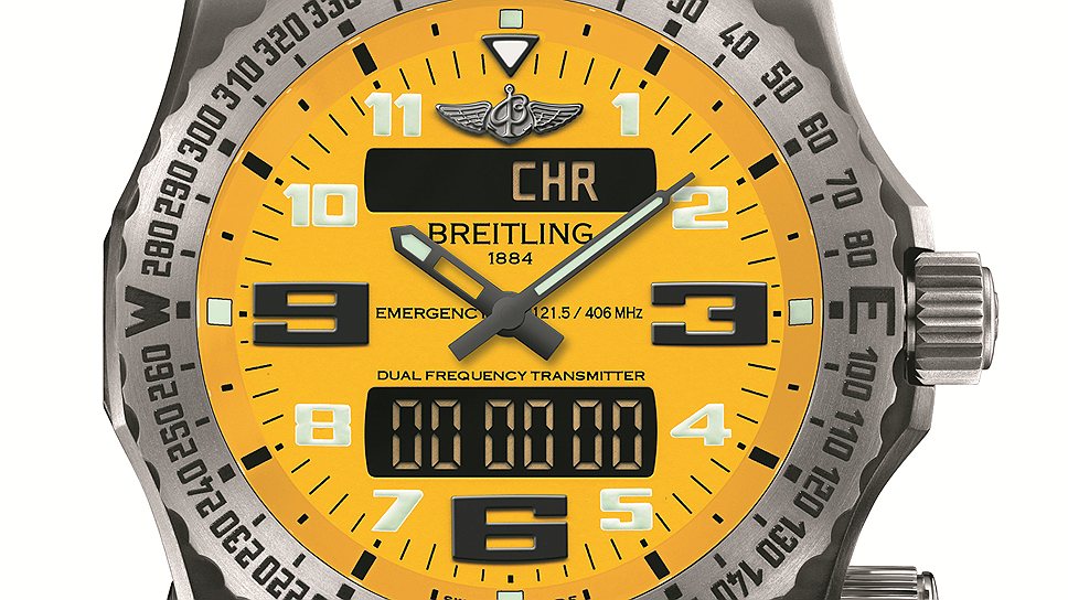 Breitling Emergency II, 2013: первые в мире наручные часы с встроенным персональным радиолокационным маяком. Первая модель авиационной коллекции Emergency была показана в 1995 году, и тогда часы комплектовались встроенным аварийным микропередатчиком. Вторую модель линейки Emergency II уже называют "прибором для выживания во всех чрезвычайных ситуациях". Эти часы могут пригодиться не только летчикам, но и всем, кто испытывает тягу к приключениям,— например, альпинистам или яхтсменам. Emergency II оснащены микропередатчиком, который поочередно работает на двух разных частотах в течение суток. Каждые 50 секунд передатчик передает первый цифровой сигнал на частоте 406 МГц: этот сигнал предназначен для спутников. Второй сигнал передается на частоте 121,5 МГц — для поисковых и спасательных служб. Радиолокационный маяк Emergency II имеет две встроенные антенны, размещенные в нижней части корпуса. Развертывание антенны автоматически активирует передатчик. Часы Breitling Emergency II являются электронным хронографом с аналоговым и цифровым жидкокристаллическим дисплеем (на 12 и 24 часа), хронометром, будильником, таймером, вторым часовым поясом, календарем и компасом