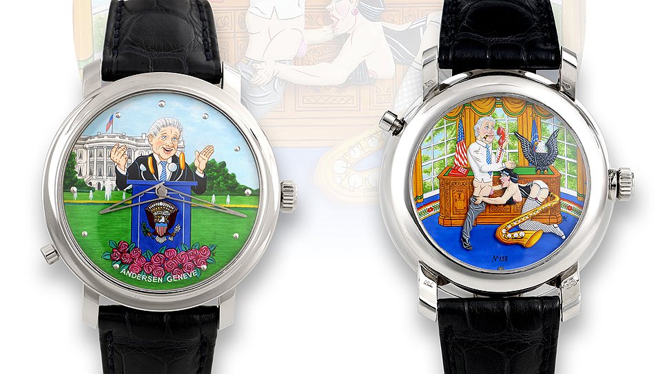 Andersen Geneve, Eros 69 Bill & Monica: задняя крышка часов представляет собой эротическую эмалевую миниатюру