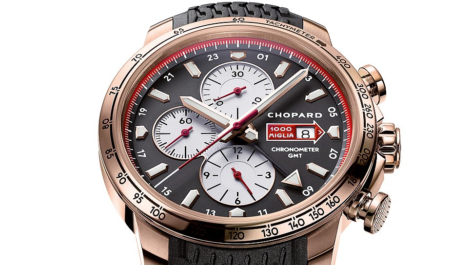 Chopard, Mille Miglia Edition 2013: хронограф с корпусом из розового золота диаметром 44 мм, дополнительная функция GMT, сертификат COSC, лимитированная серия 250 экземпляров